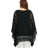 Black Floral Lace Batwing Blouse