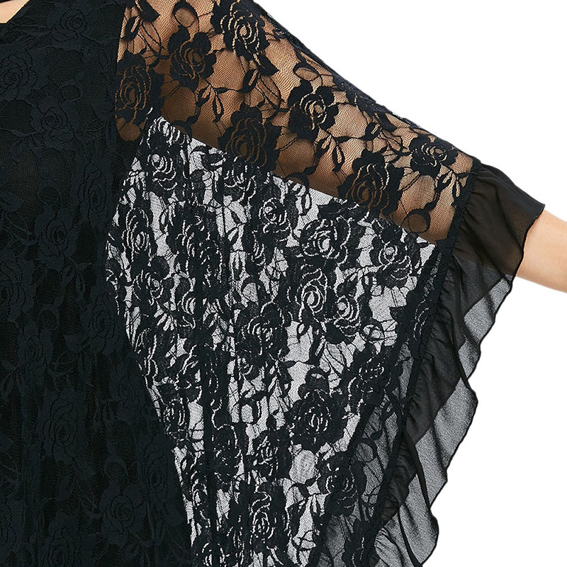 Black Floral Lace Batwing Blouse