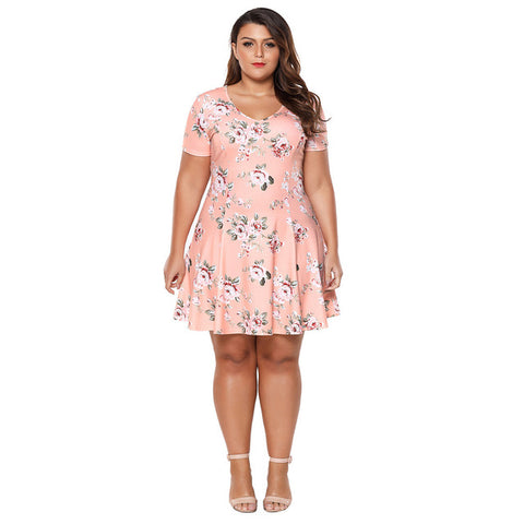 Plus Size Boho Floral V-Neck Dress