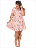 Plus Size Boho Floral V-Neck Dress
