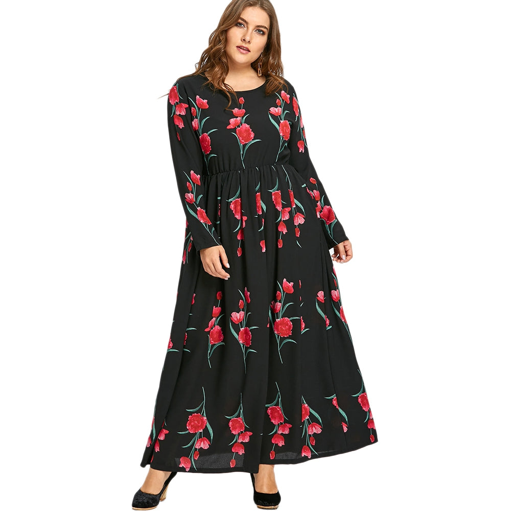 Plus Size Tulip Floral Boho Maxi Dress