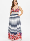 Striped Floral Printed Lace Party Dress