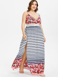 Striped Floral Printed Lace Party Dress