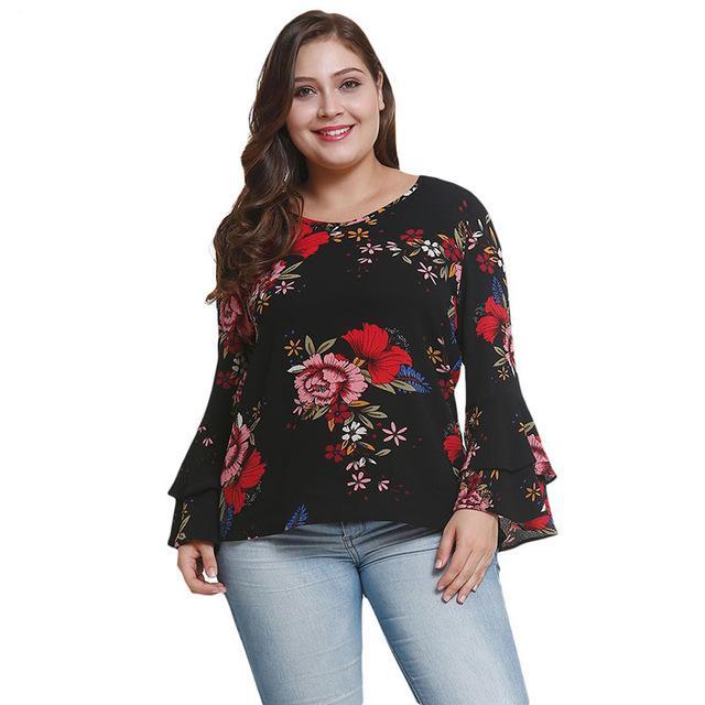 Sleeve Floral Flower Print Blouse