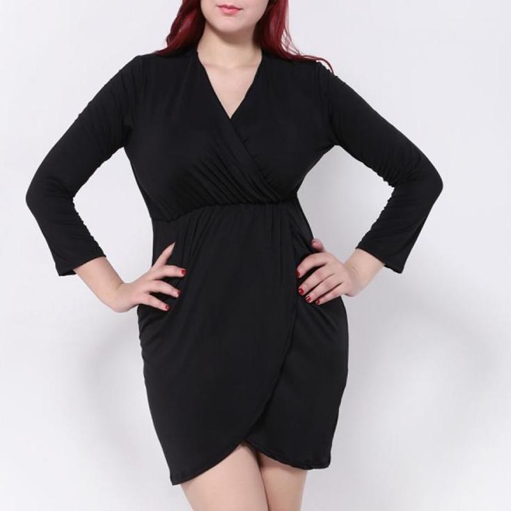 Big Size Solid Sexy V-Neck Dress